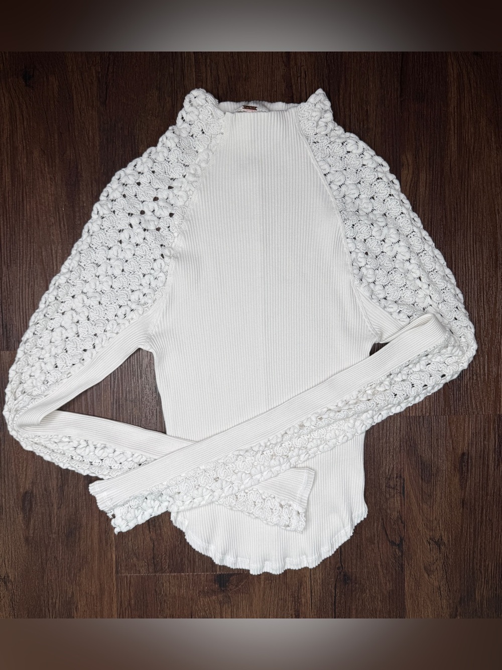 NWT Free People Clemente Crochet Sleeve Ribbed Top M - Picture 5 of 14